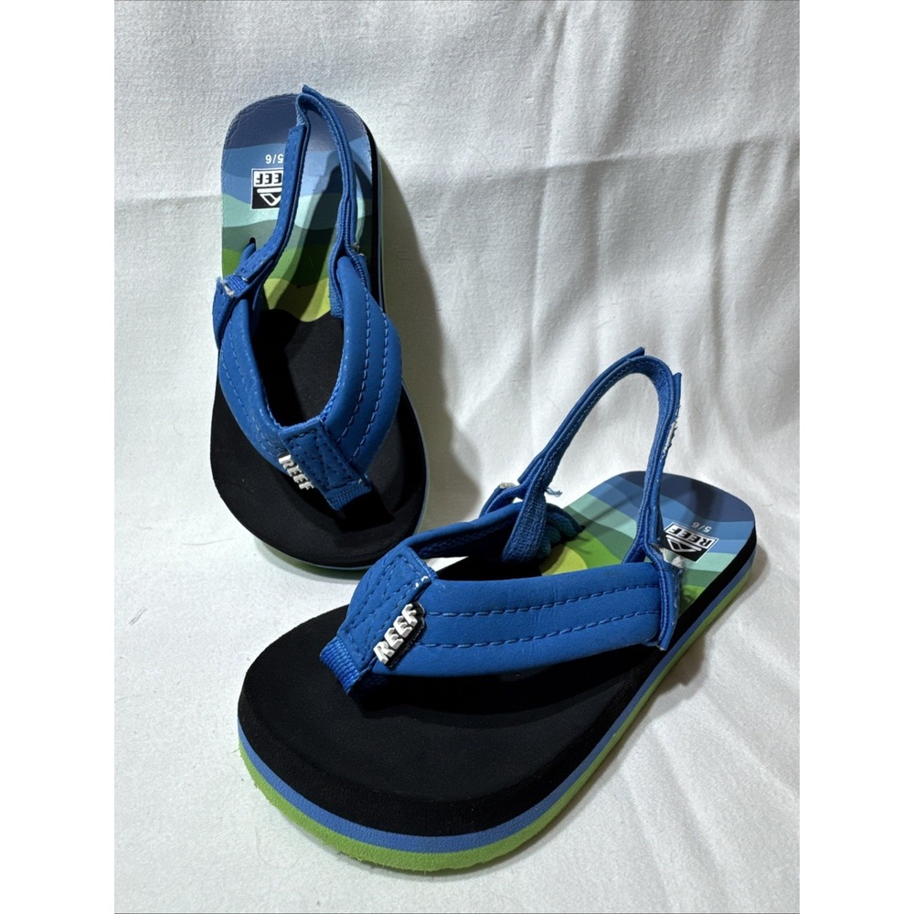 Reef ‎ 5/6 Little Ahi Flip Flops Sandals Blue Green Black Unisex Preowned